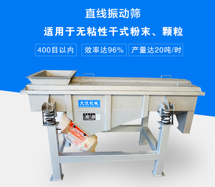 直線振動篩適用于無粘性干式粉末、顆粒，產(chǎn)量達20噸/時